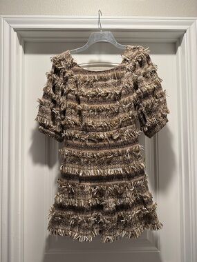 Love Shack Fancy Lena gold tweed mini Dress